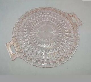 Vintage Pink Jeanette Windsor Diamond Depression Glass Cake Plate with Handles 2