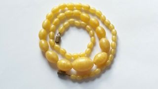 Czech Vintage Art Deco Satin Yellow Graduated Glass Bead Necklace