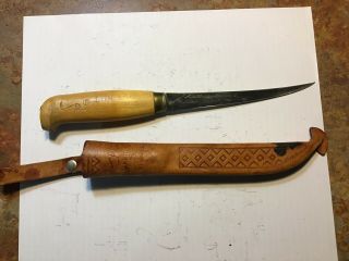 Vintage J.  Marttiini Rapala 6 " Blade Fish Fillet Knife W/ Leather Sheath Finland