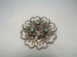 Vintage Mexico Sterling Silver Turquoise 1 1/2 " Pin Brooch Mfr