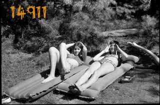 Vintage Negative Teen Girls On Mattress W Toy Plastic Swan,  Bikini 1960’s Hunga