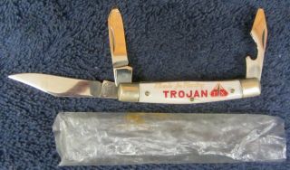 Vintage Trojan Seed Corn Ad Knife 3 Blade Folding Pocket Stainless 