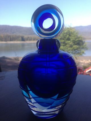 Vintage Cobalt Blue Art Deco Glass Perfume Bottle