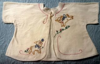 Vintage Flannel Baby Or Doll Jacket With Embroidered Lambs