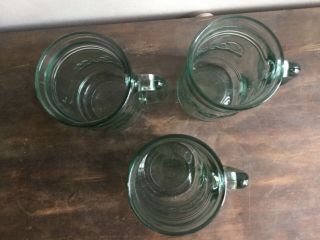Set Of 3 Vintage Coca - Cola Green Glass Stein Mugs w Handles Coke Rare 16 Ounces 3