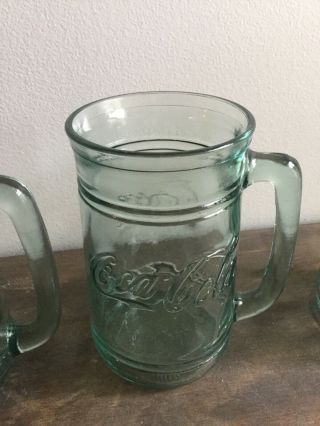 Set Of 3 Vintage Coca - Cola Green Glass Stein Mugs w Handles Coke Rare 16 Ounces 4