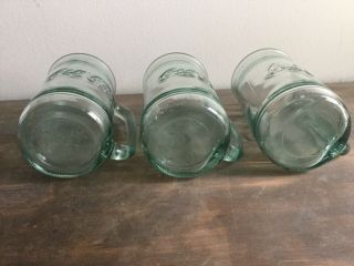 Set Of 3 Vintage Coca - Cola Green Glass Stein Mugs w Handles Coke Rare 16 Ounces 5