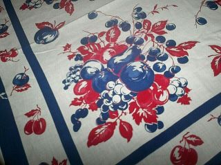 Vtg 50s Fruit Berries Cherry Tablecloth 36x40 " Vivid Print Cotton Farm House