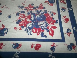vtg 50s fruit berries cherry tablecloth 36x40 