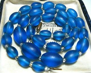 Vintage Jewellery Rare Art Deco Turquoise Sea Blue Glass Bead 17 " Necklace