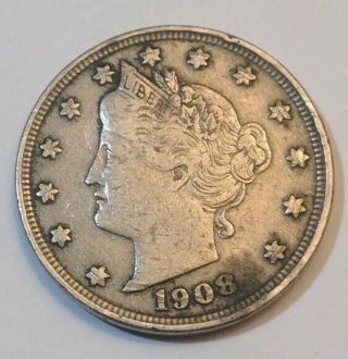1908 Liberty V Nickel.  Exact Coin In Photos.  Vintage United States Coin.