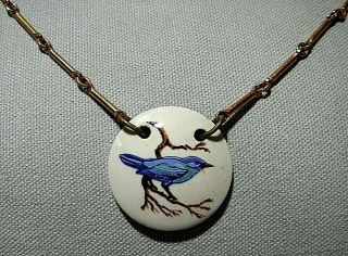 Vtg Sarah Coventry Blue Bird Enamel Necklace Gold Tone Chain