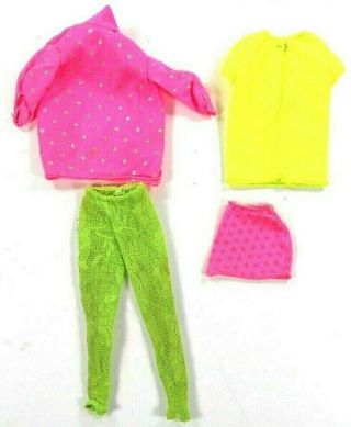 Barbie Vintage Clothes The Rockers 80 ' s Pink Jacket Green Leggings Top,  Skirt 4