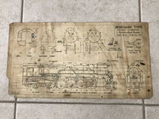 Rare Vintage Blueprint Boston & Maine Rr Berkshire Locomotive Lionel Archives