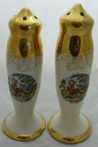 Vintage Victorian Courting Couple Porcelain Salt & Pepper Shakers - 5 " Tall