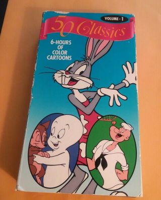 Vintage 50 Classics 6 Hours Of Color Cartoons Vhs Vol 1 Popeye,  Casper,  Bugs Buny