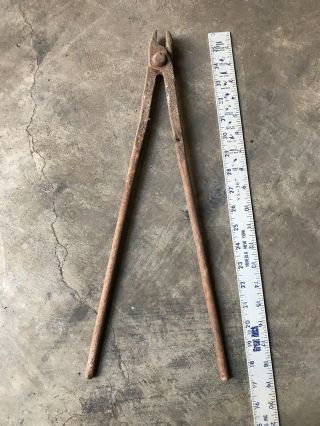 Antique Hand - Forged Blacksmith Tongs 18” Vintage Tool Shop Iron
