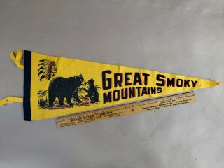 Vintage Felt Black Red & Yellow State Pennant Great Smoky Mountains 26 " X 9 "