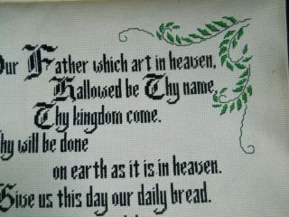 Large Vintage 1982 Hand Embroidered Lord ' s Prayer / 19 
