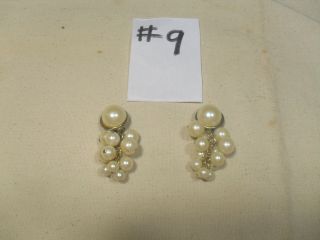 Vintage Costume Jewelry Faux Pearls Clusters Clip - On Earrings (9)