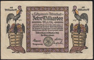 1923 10 Billion Mark Voehrenbach Germany Old Vintage Emergency Money Banknote Vf