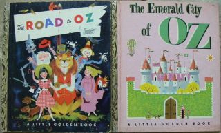 2 Vintage Little Golden Books The Emerald City Of Oz,  The Road To Oz " A " 1st