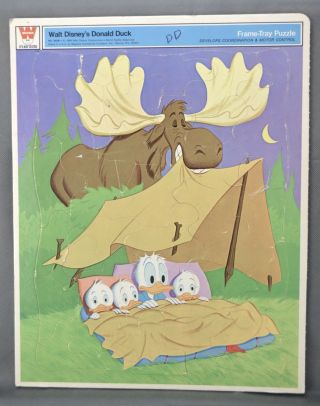 Vintage 1969 Donald Duck Huey Dewey Louie Camping Frame Tray Puzzle Whitman
