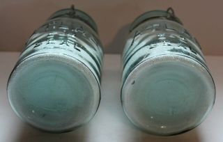 2 VINTAGE ATLAS E - Z SEAL BLUE QUART CANNING JARS WITH GLASS LID AND WIRE BALE 5