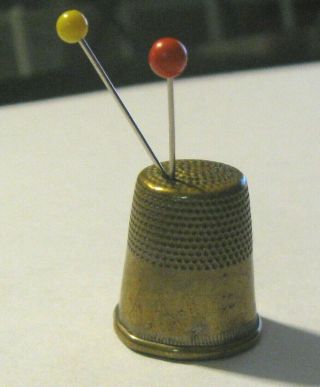 Vintage No 10 Brass Sewing Thimble Thread Cutter 4 Holes For Pins Or Needles