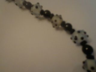 VINTAGE 16 IN.  STERLING SILVER BLACK AND WHITE POLKA DOT GLASS NECKLACE ARTESIAN 3