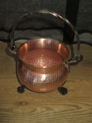 Vintage French Copper Jardiniere Planter Window Sill Pot 3 Metal Legs Cauldron