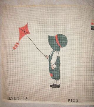 EP P102 Vintage Printed Needlepoint Canvas by Reynolds Sunbonnet Girl with Kite 2