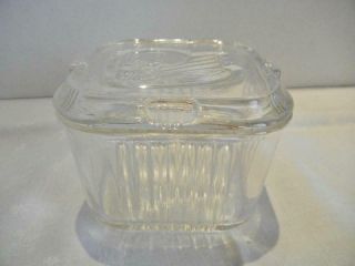 Vintage Clear Glass Square Refrigerater Dish With Vegetables On The Lid