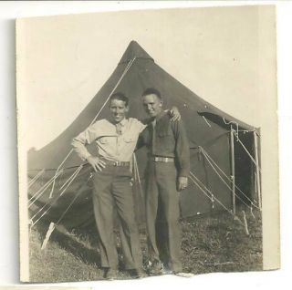 Vintage Photo Wwii 2 Soldiers Posing At Tent Jan.  1944 Military Army