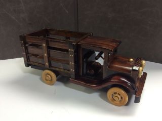 Vintage Wooden Handcrafted Classic Truck Model Handmade Collectible 10” Long