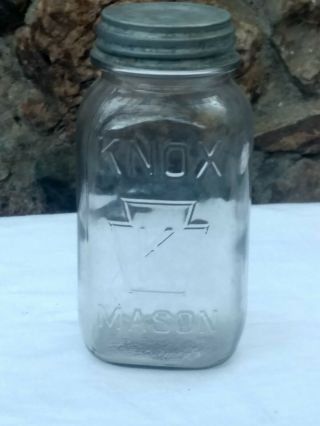 Vintage K In Keystone Knox Embossed Mason Fruit Glass Quart Canning Jam Jar