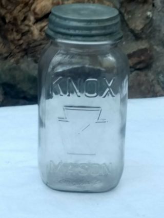 Vintage K in Keystone Knox Embossed Mason Fruit Glass Quart Canning Jam Jar 3