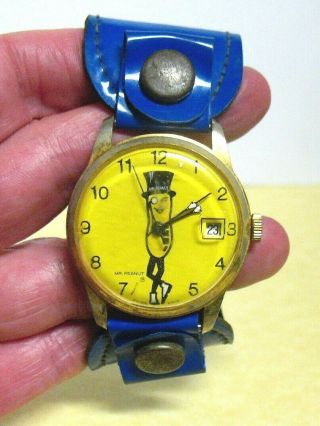 Vintage Mr Peanut Wristwatch Planters Peanuts Blue Mod Band Not