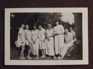 Group Of Pretty Young Women In Their Pajamas Posing Outside Vtg 1940 