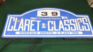 Vintage Car Rally Claret & Classics Competitors Number Plate
