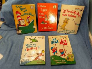 5 Vtg Dr Suess,  Bright & Early Books By Berenstain Lesieg Pd Eastman