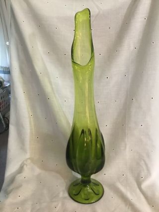 Vintage 18” Tall Olive Green Mid Century Modern Stretch Swung Vase