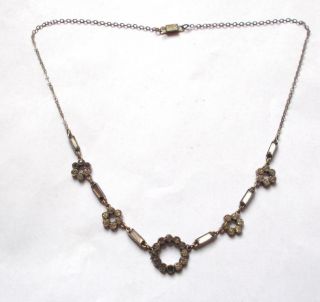 Vintage Art Deco Silver Tone Clear Glass Crystal Dainty Chain Ring Hoop Necklace
