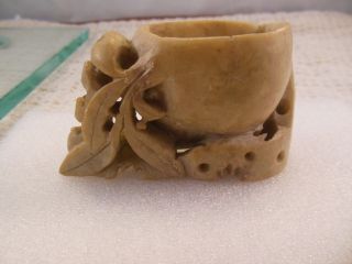 Vtg.  Chinese Hand Carved Soap Stone Vase/bowl 2 " X 3 1/4 "