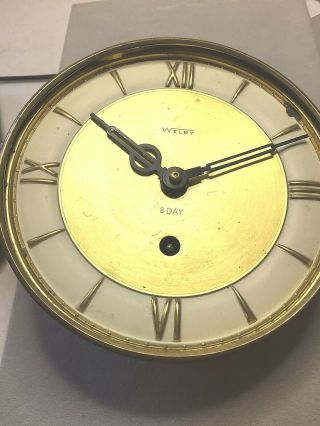 Vintage 1960 Welby 8 Day 6  Wall Clock Made In Germany Gold Parts & Repair Only