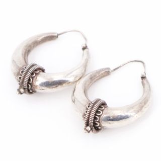 Vtg Sterling Silver - Bali Filigree Crescent Moon Hoop Earrings - 12.  5g