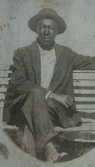 Vintage Trimmed Rppc Real Photo Postcard Handsome Black Man Sitting On A Bench