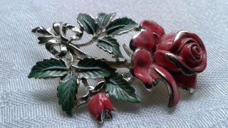 A Vintage Signed Exquisite Large Statement Rose Flower Brooch Pin