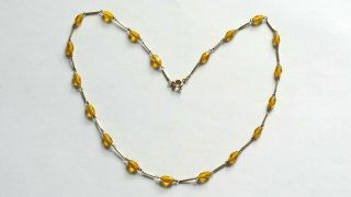 Czech Vintage Art Deco Linked Yellow Faceted Glass Oval Bead Necklace 4