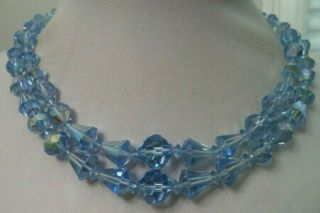 Stunning Vintage Estate Blue Crystal Rhinestone Bow 16 1/2 " Necklace G777k